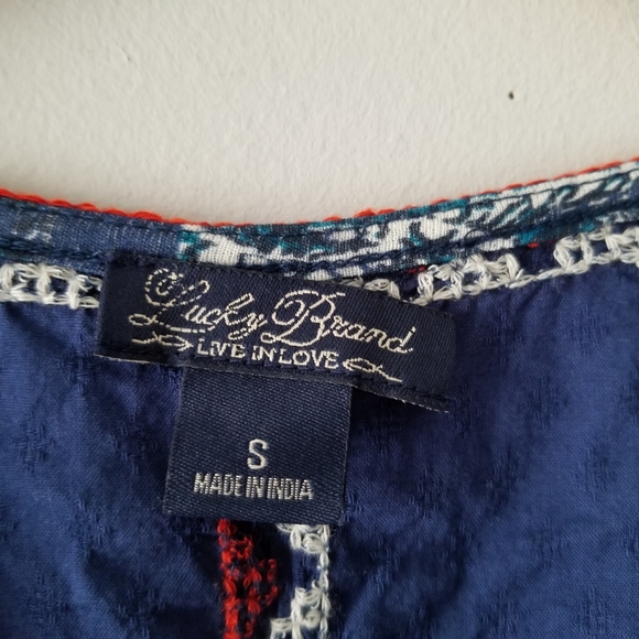 Lucky Brand Print Lace Up Embroidered Tank - Picture 7 of 9